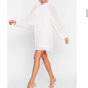 White Pleated Chiffon Dress